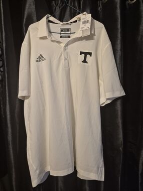 Tennessee Adidas White Polo Shirt with Black 'T' Chest Logo. NEW With Tags